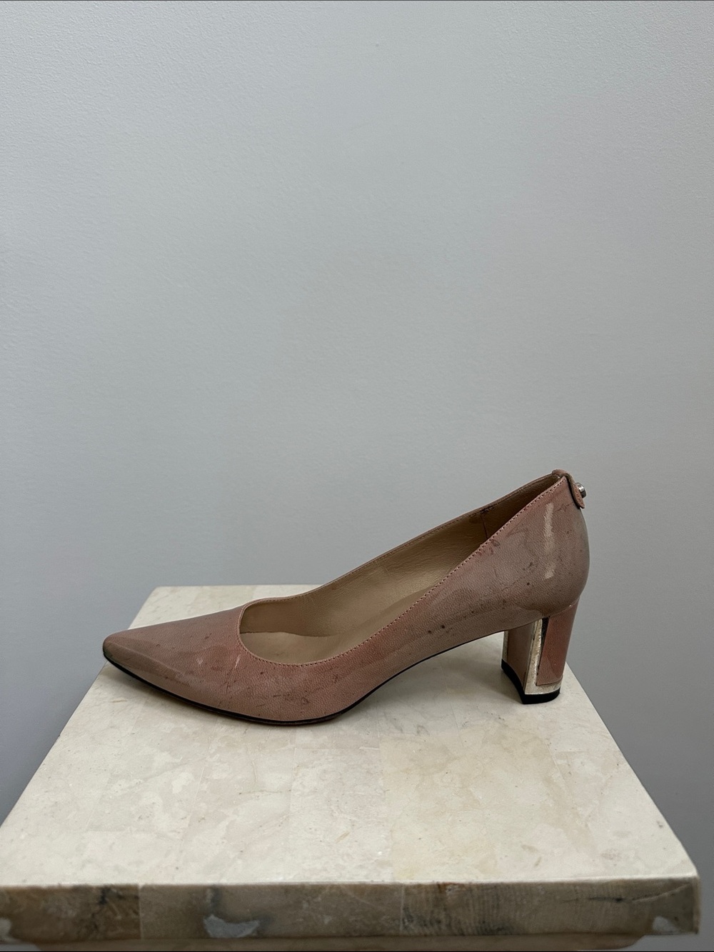 Stuart Weitzman Neutral Block Heel Pointed Pump